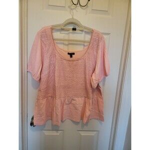 Lane Bryant Pink Textured Scoop Peplum Top